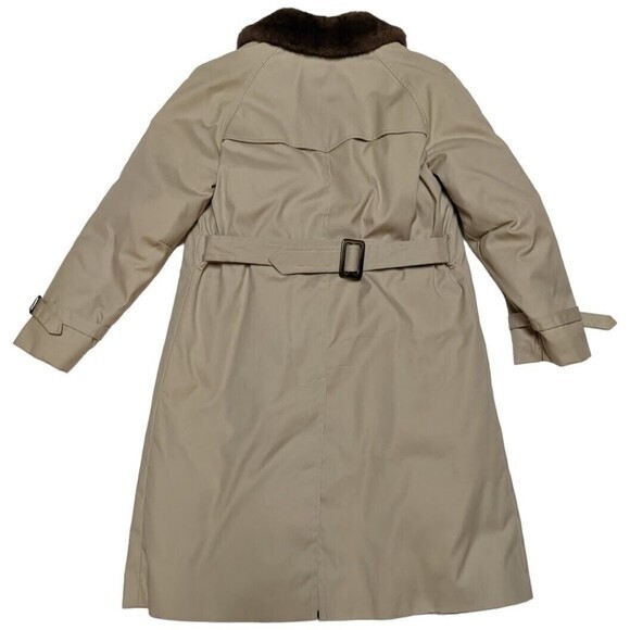 Vintage Eddie Bauer Womens Trench Coat Faux Fur Collar Made USA Black Tag - Picture 5 of 13